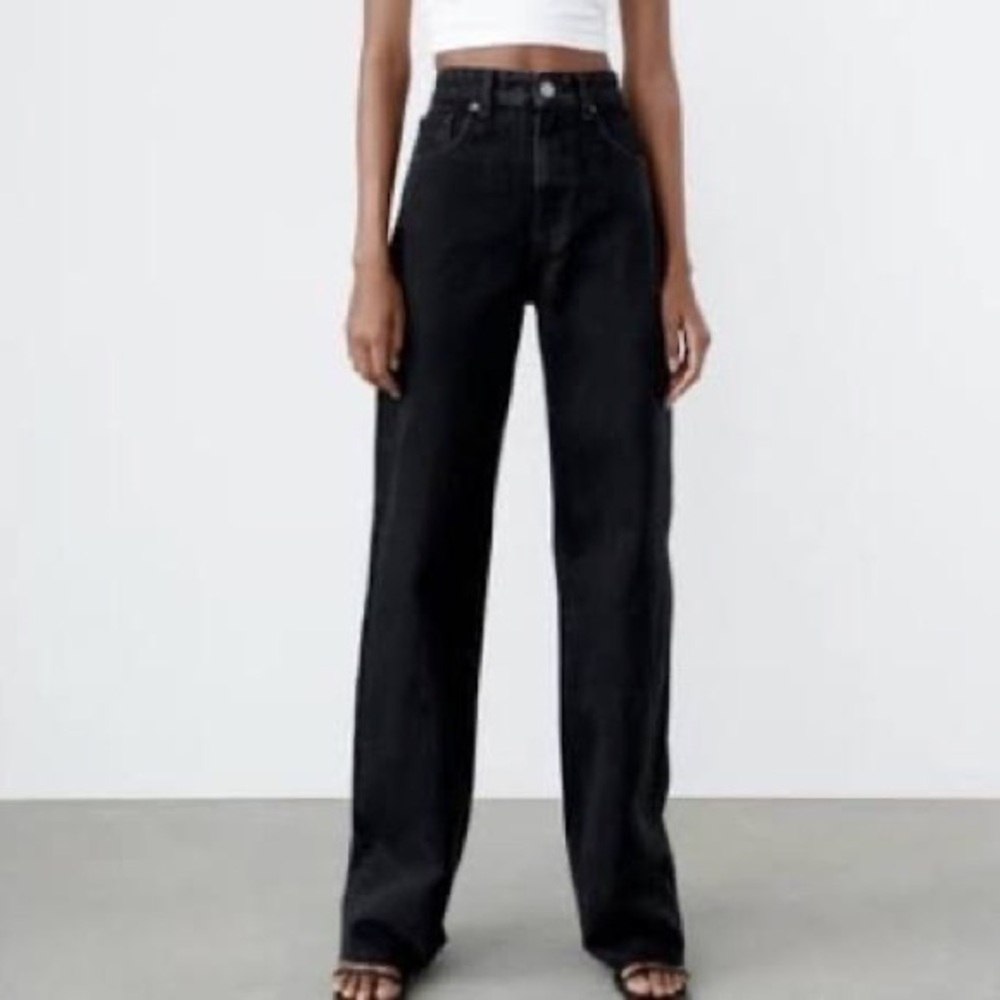 Zara TRF full length wide leg jeans raw hem, 6